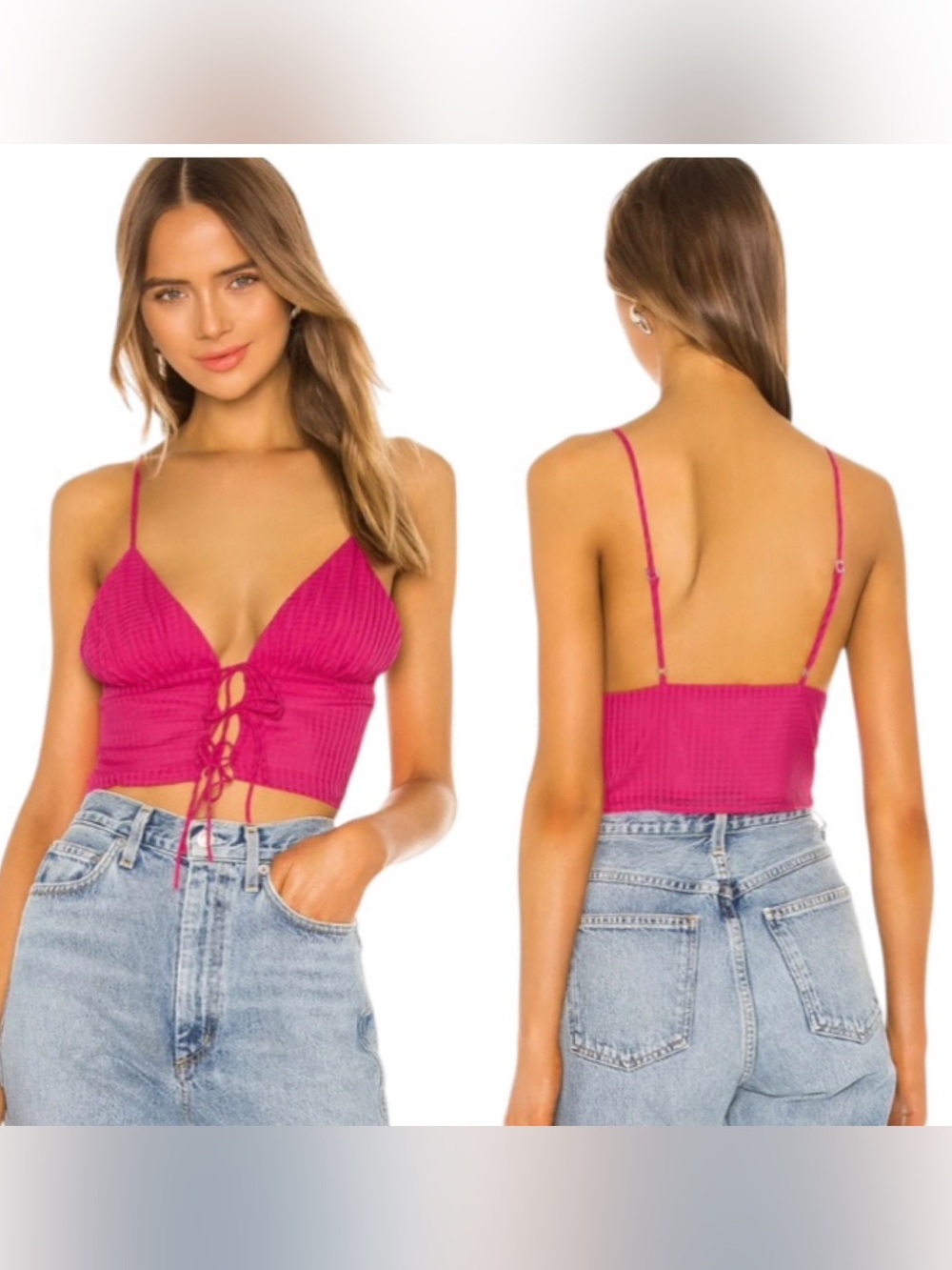 Revolve +  NBD Cecillia fuchia pink cami singlet lace front crop tank size XS